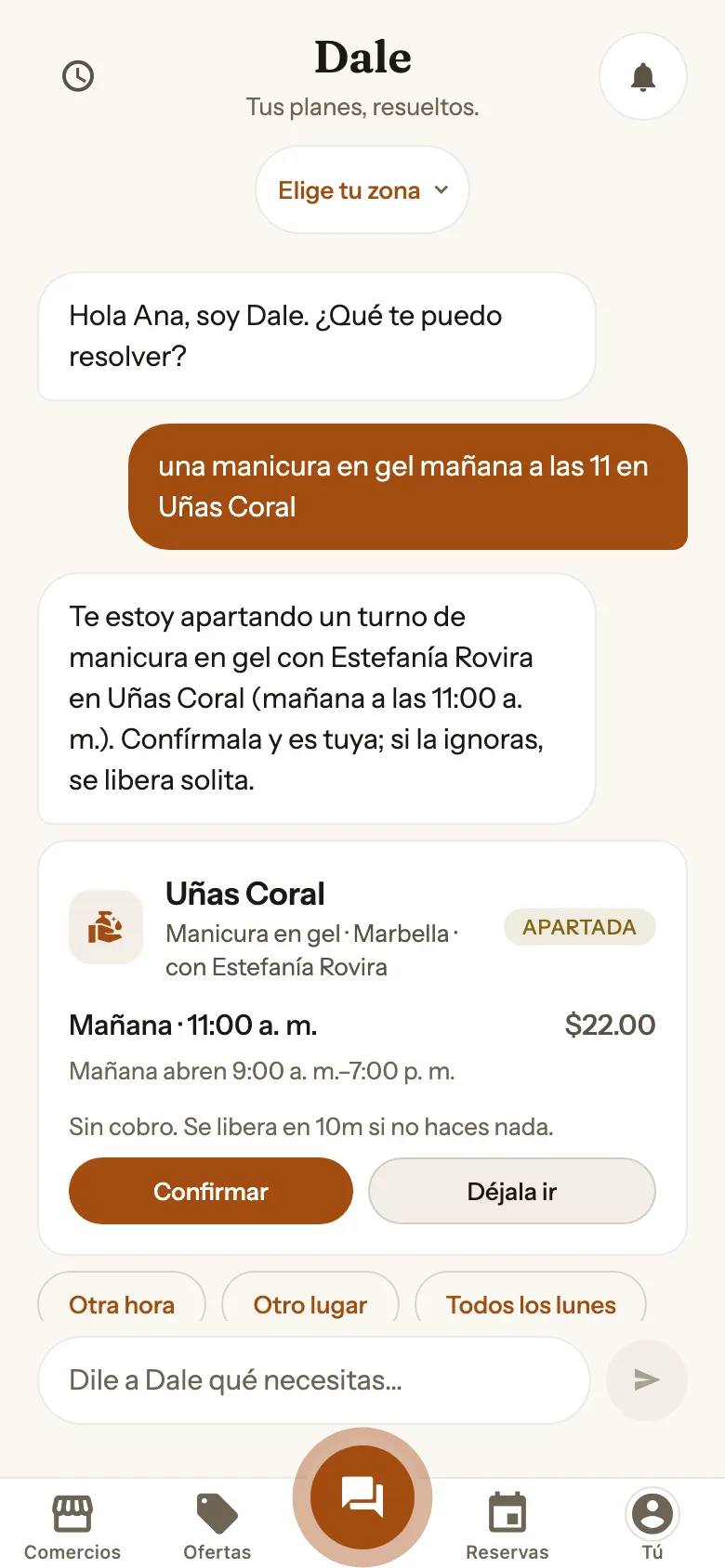 Chat de Dale: una clienta pide manicura en gel y Dale le aparta un turno