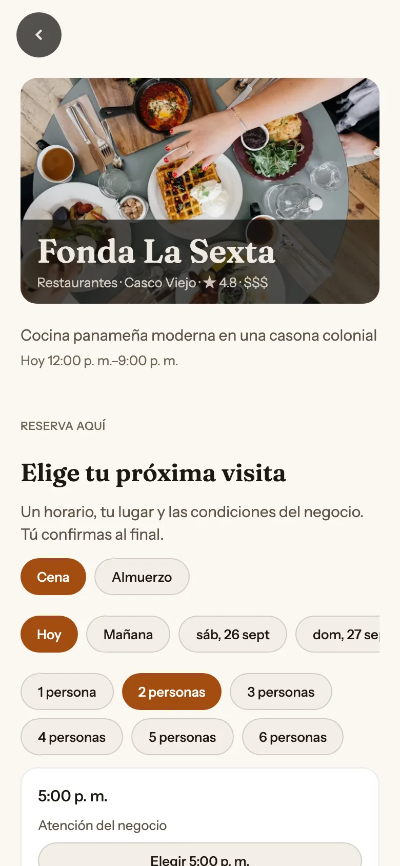Ficha de Fonda La Sexta en la app de Dale, para reservar mesa