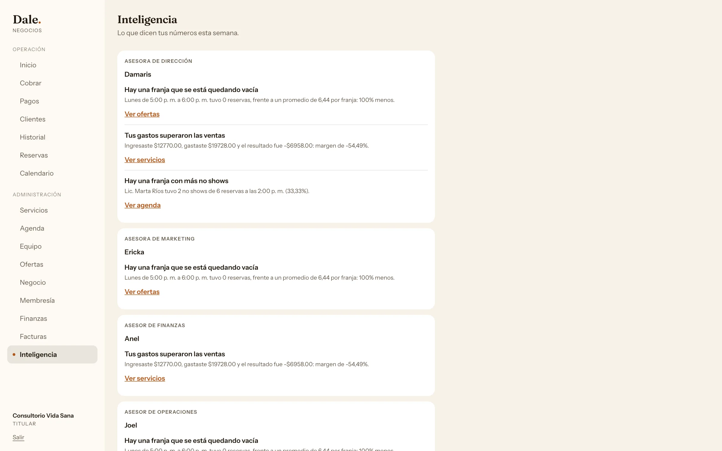Inteligencia de Dale en tu consultorio: la lectura semanal de cuatro asesores