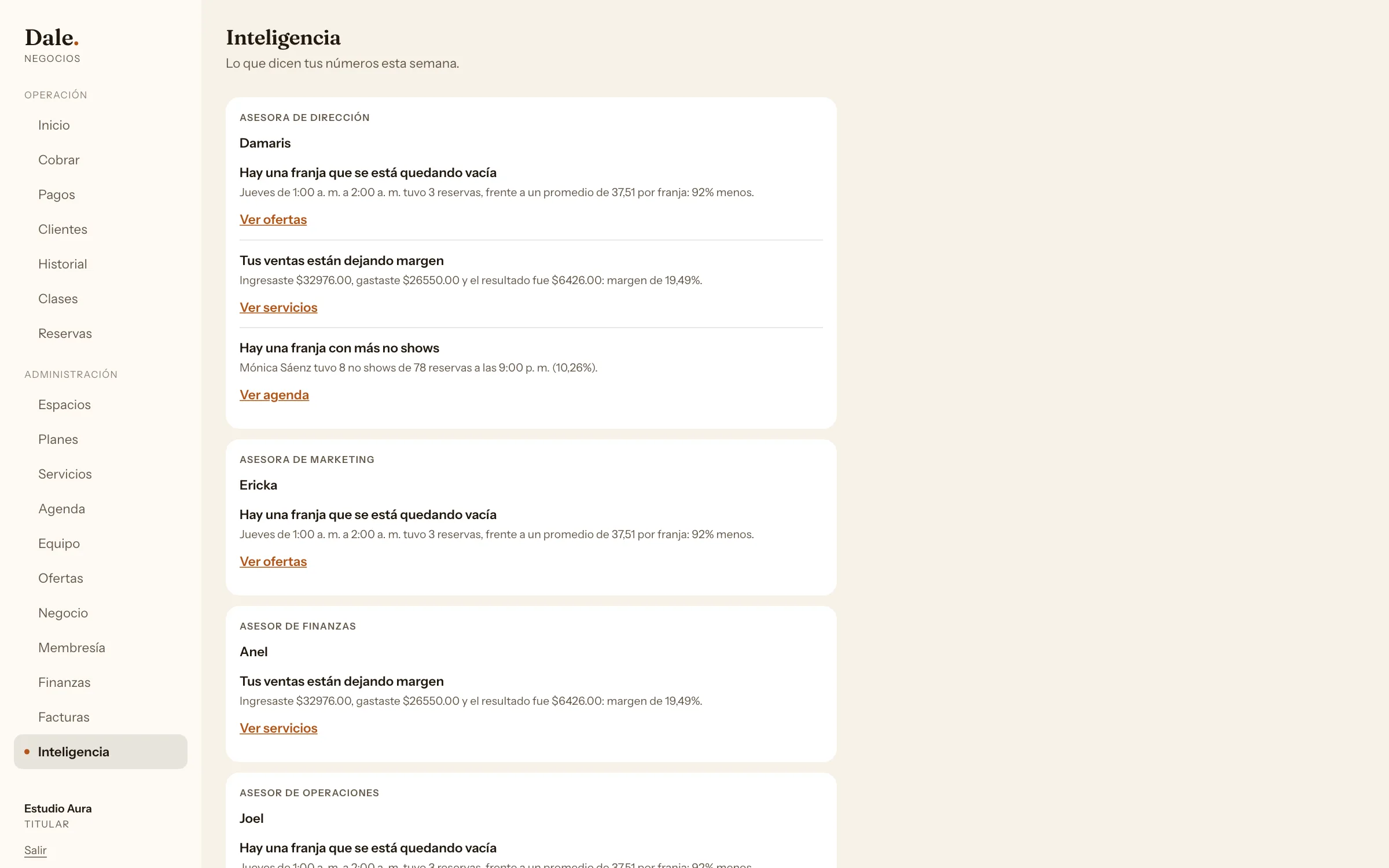 Inteligencia de Dale en tu estudio: la lectura semanal de cuatro asesores