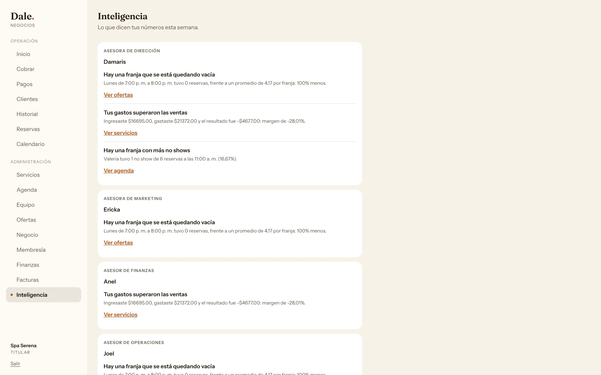 Inteligencia de Dale en tu spa: la lectura semanal de cuatro asesores